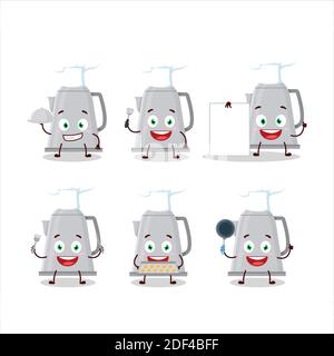Cartoon character of electric kettle with various chef emoticons. Vector illustration Stock Vector