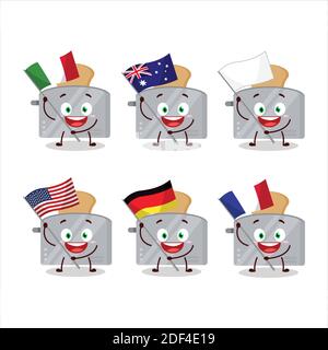 Toast maker cartoon character bring the flags of various countries. Vector illustration Stock Vector