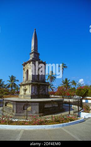 The Magellan Shrine, also known as the Magellan Monument, is situated on Mactan Island in Cebu, the Philippines. The monument is part of the 'Mactan Shrine' park, which also contains the Lapu Lapu Monument. Ferdinand Magellan, a famed Spanish sailor, encountered fierce anti-colonial resistance by Lapu Lapu and his band of local Central Philippines warriors at the site in 1521. Magellan was killed in the battle and Lapu Lapu is considered the first national hero of the Philippines. A statue of Lapu Lapu is also situated in the Mactan Shrine park, adjacent to the Magellan Shrine. Stock Photo