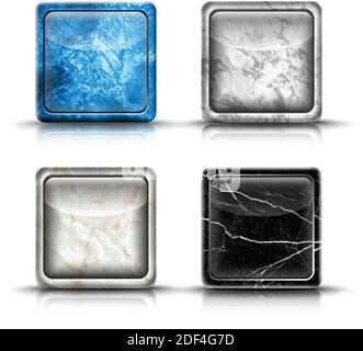 Vector 3d realistic set of app buttons. Icons with frame in marble and stone texture. Stock Vector