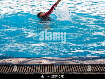 Swimmer and the ripple on the water surface in the swimming pool Stock Photo