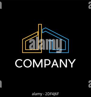 Vector sign abstract home with stripes, in linear style on black background Stock Vector