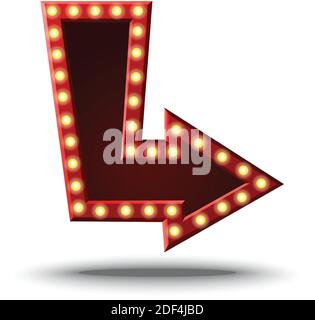 red vintage American arrow signpost with light bulbs. Isolated on white background. Stock Vector