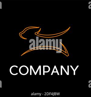 Vector sign abstract dog running, in linear style on black background Stock Vector