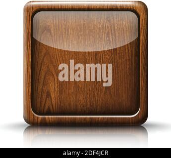 Vector realistic app button. Icon in wood texture. Stock Vector