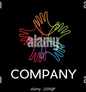 Vector sign hands crossed, in linear style on black background Stock Vector