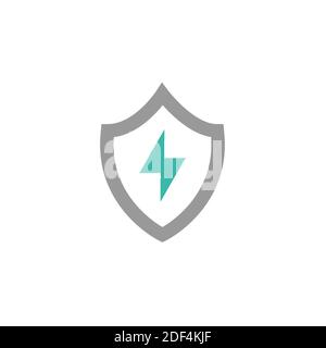 black shield with lightning silhouette sign. Vector flat icon isolated on white. security sign. protection emblem Stock Vector