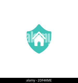 Blue shield with home inside. Vector flat icon isolated on white. security sign. protection emblem. Safe home. Home office Stock Vector