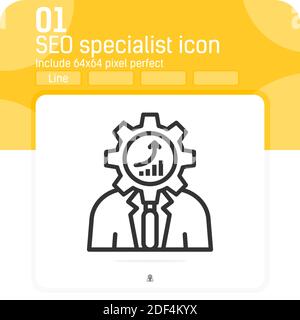 seo specialist icon with outline style isolated on white background. Vector illustration seo specialist sign symbol icon concept for web design Stock Vector