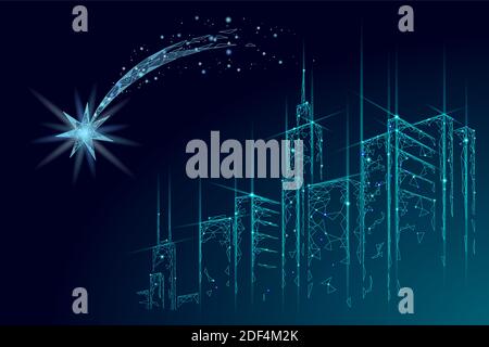 Shooting star low poly space. Night Christmas symbol make a wish. Astronomy glowing comet magic falling meteorite vector illustration Stock Vector