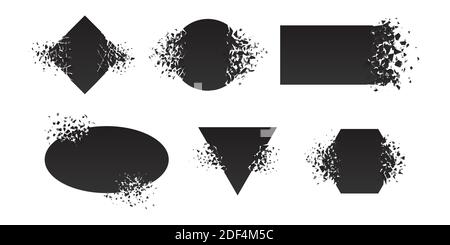Shape shattered and explodes flat style design vector illustration set isolated on white background. Stock Vector