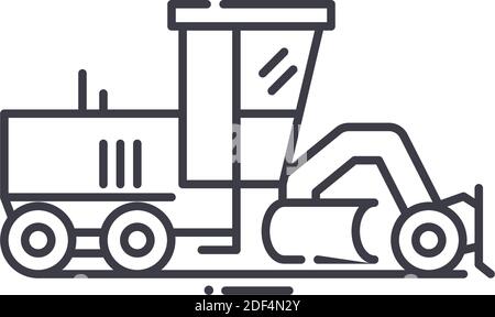 Motor grader icon, linear isolated illustration, thin line vector, web design sign, outline concept symbol with editable stroke on white background. Stock Vector