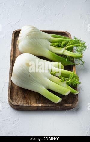 Genuine fresh raw fennel, on white textured background Stock Photo