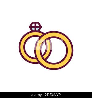 Wedding rings line icon. Isolated vector element. Stock Vector