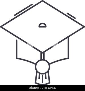 Mortarboard icon, linear isolated illustration, thin line vector, web design sign, outline concept symbol with editable stroke on white background. Stock Vector