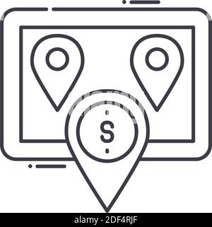 Money place mark icon, linear isolated illustration, thin line vector, web design sign, outline concept symbol with editable stroke on white Stock Vector