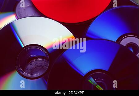 Сd disc background. Compact disk collection decoration. Stock Photo