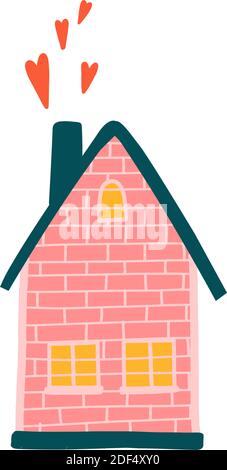 sweet house. pink house. hearts fly out of the pipe. home comfort and coziness. family harmony. love. date. Stock Vector
