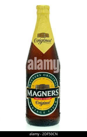 Bottle of Magners Original Irish Cider, produced in County Tipperary in Ireland by the C&C Group. Stock Photo