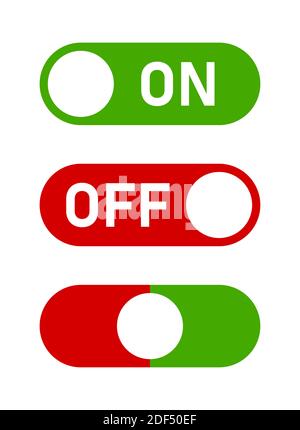 On Off Switch Button or Slider Icon Set. Vector Image. Stock Vector