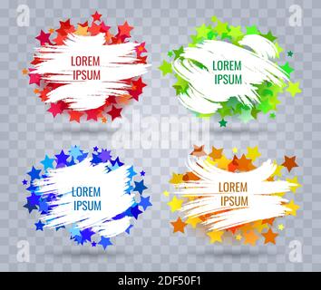 Set of White Paint Brush Banners on colorful stars background. Vector Illustration. Stock Vector