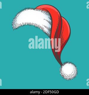 Colorful Sketch of Red Santa Claus Hat. Vector Illustration. Stock Vector