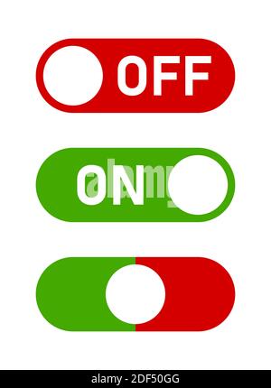 On Off Switch Button or Slider Icon Set. Vector Image. Stock Vector