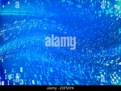 Digital binary code waves. Abstract technology background with flowing data. Big data structure. Stock Photo