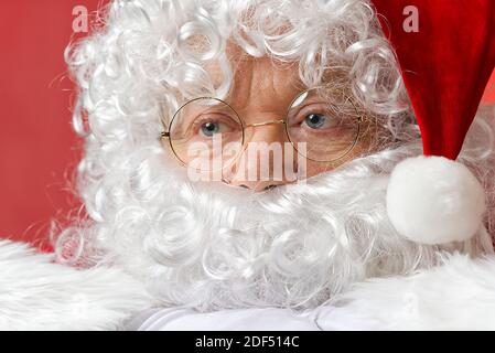 Portrait of Man dressed in santa claus costume. santa claus portrait. Stock Photo