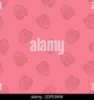 Vector line raspberry seamless pattern. Pink background berries for design Stock Vector