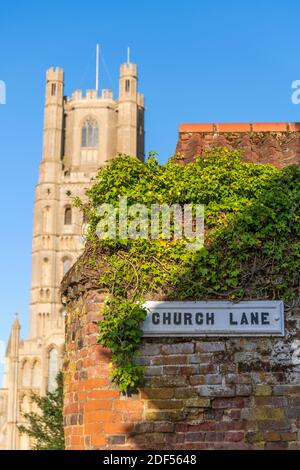 UK, England, Cambridgeshire, Ely, Church Lane, Ely Cathedral in background