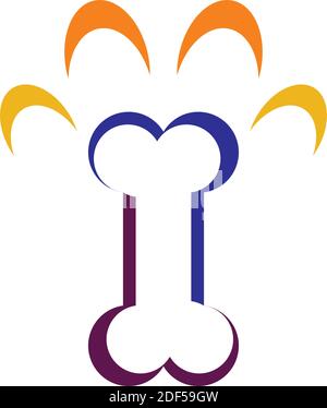 dog foot print and bone logo icon Stock Vector
