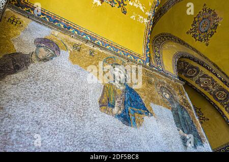 Istanbul / Turkey, September 03 2019:  Mosaic detail in Hagia Sophia (Ayasofya) museum. Depiction of the doomsday mosaic. Stock Photo