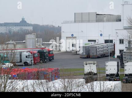 03 December 2020, Saxony-Anhalt, Weißenfels: The Tönnies slaughterhouse in the Burgenland district. More than 170 employees at the site have tested positive for the coronavirus. Photo: Sebastian Willnow/dpa-Zentralbild/dpa Stock Photo