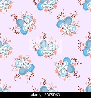 Seamless background with mushrooms. Beautiful single multi-colored mushrooms on a pink background, isolated. For print and web pages Stock Vector