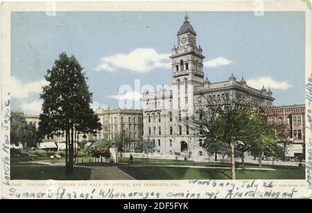 Portsmouth Square and Hall of Justice, San Francisco, Calif., still image, Postcards, 1898 - 1931 Stock Photo