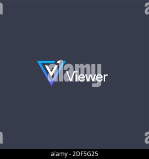 Viewer monogram, icon flat cartoon style vector logo concept. Abstract point sign isolated icon on black background. Check mark logo for business and Stock Vector