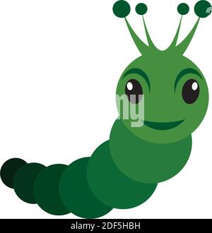 Flat vector illustration of a green caterpillar with rounded segments ...
