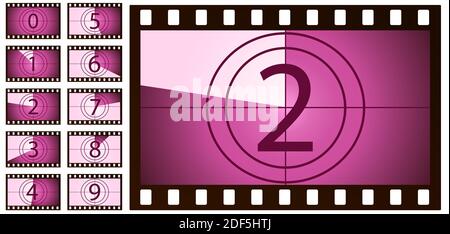 retro film countdown pink on white background. Isolated vector objects. Stock Vector