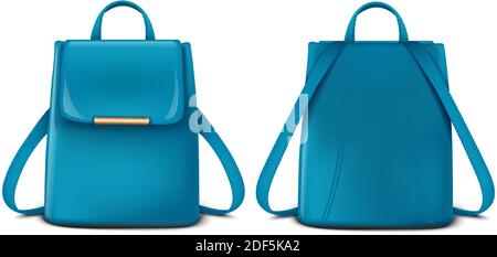 realistic vector isolated icon in front and back view of a schoolbag or backpack. Stock Vector