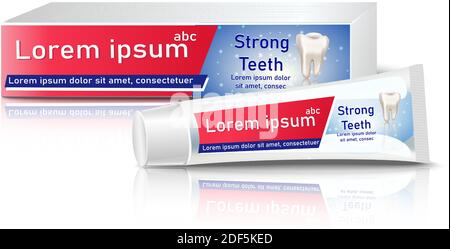 realistic vector illustration of sensitive relief toothpaste, advertisement package design, isolated on white background. Stock Vector