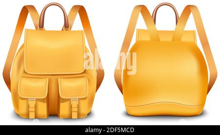 isolated icon in front and back view of a schoolbag or camping backpack. Camp and hike bag. Stock Vector