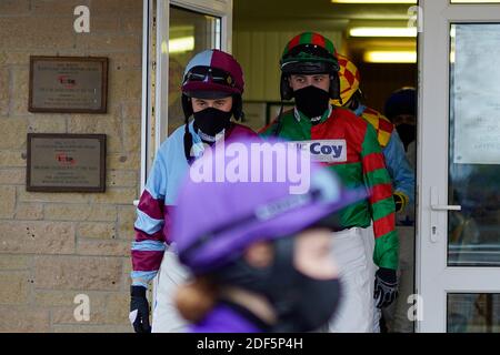 A general view as the jockeys leave the weighing room at Wincanton Racecourse, Wincanton.