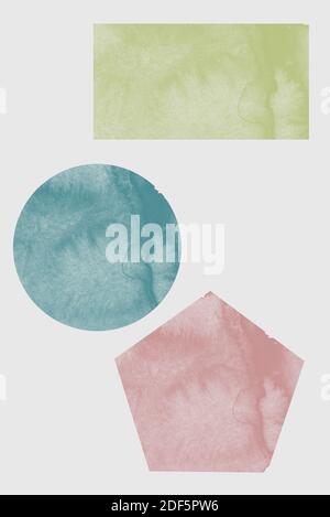 Abstract hand painted watercolor geometric figures. Background for cards or posters. Stock Photo