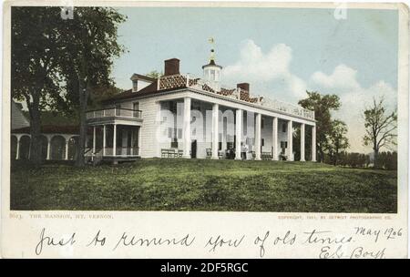 The Mansion, Mt. Vernon, Va., still image, Postcards, 1898 - 1931 Stock Photo