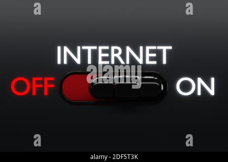 3d illustration of on and off toggle switch buttons with 1 and 2 lettering,  start  inscription   Internet  sign or symbol.  button concept. 3D render Stock Photo