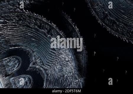 Metallic bitcoin with imperfections in macro view with negative space for copy Stock Photo