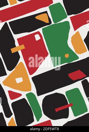 Abstract diagonal colorfield seamless pattern, modernist, papercut-like candid shapes in a repeating composition Stock Vector