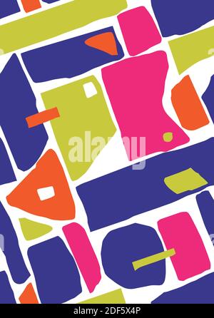 Abstract diagonal colorfield seamless pattern, modernist, papercut-like candid shapes in a repeating composition Stock Vector
