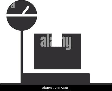 delivery cardboard box in scale weight logistic vector illustration silhouette icon Stock Vector